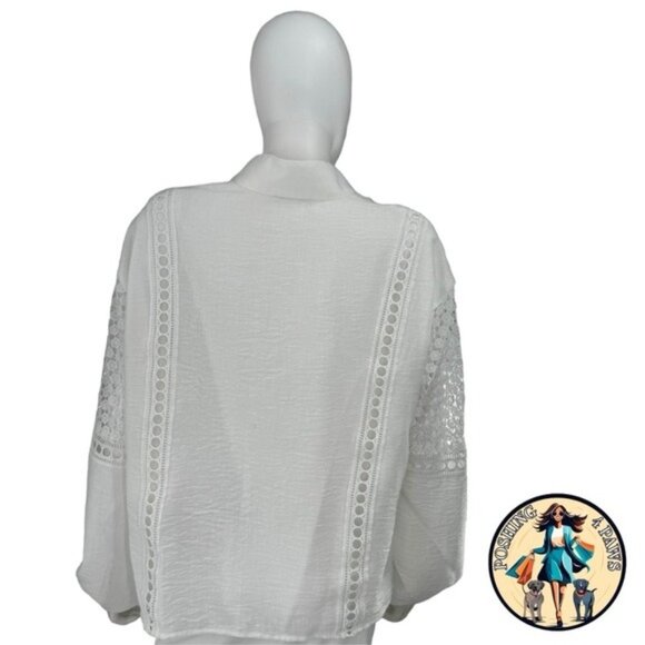 Tuckernuck NEW White Eyelet Jane Long Sleeve Coastal Bohemian Blouse Size M - Picture 6 of 7